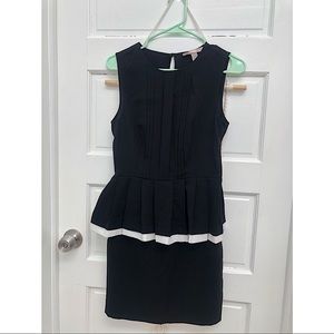 Little Black Dress with Peplum and White Accent Stripe